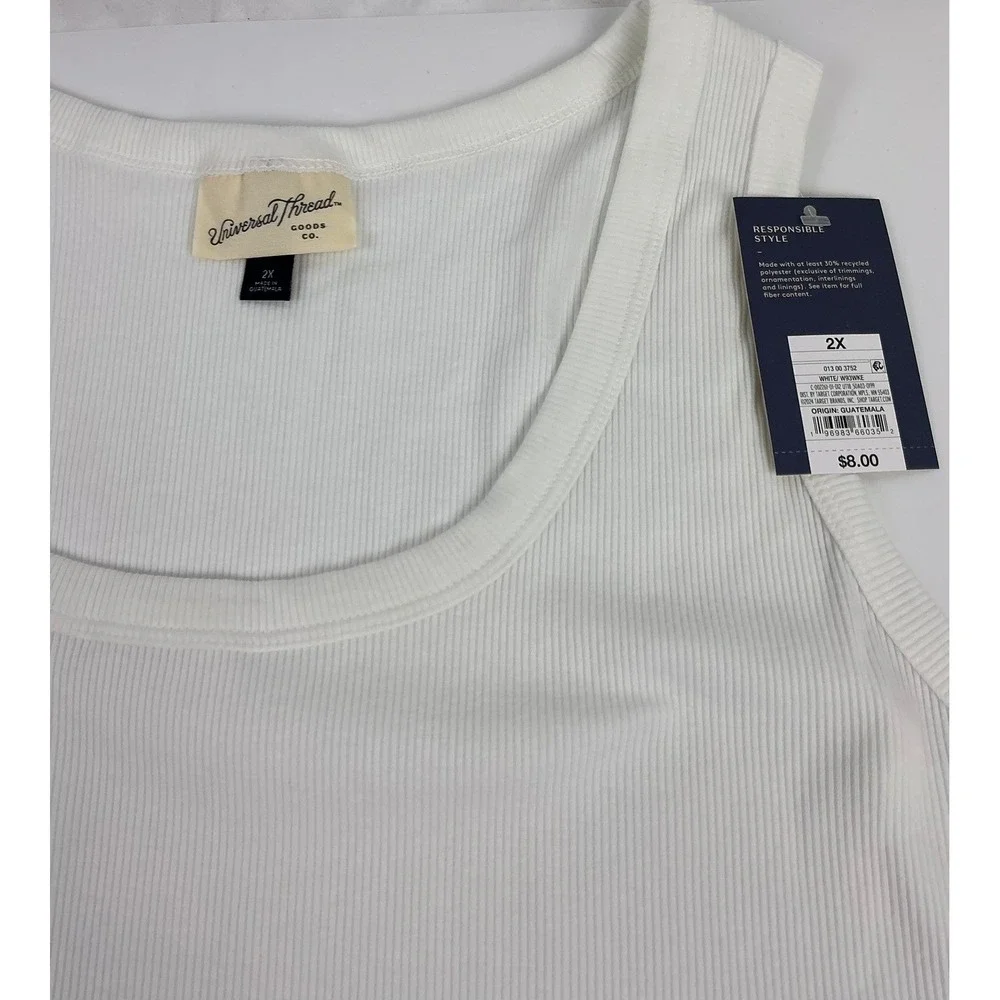 2 Pack Universal Thread White Ribbed Tank Top 2X Responsible Style - Picture 4 of 7